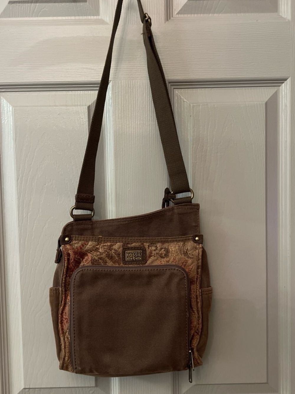 Vintage Y2K Fossil Brown Tapestry Canvas Crossbody Bag - Picture 4 of 8